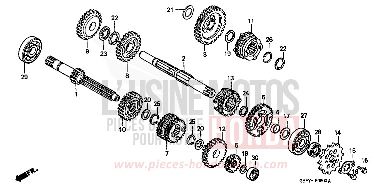 BOITE DE VITESSES de CR80R "Grandes Roues" EXPLOSION RED (R254) de 2000
